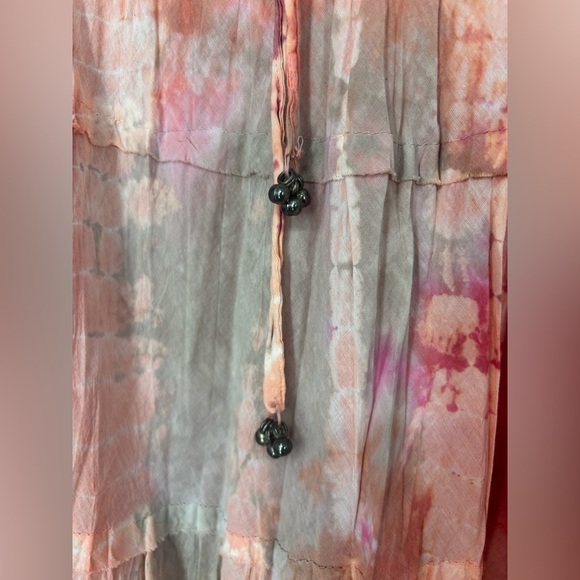 NWOT Cato Tie-Dye Tiered Maxi Skirt Peach Pink Orange Beaded Drawstring 18 20 - Picture 2 of 4